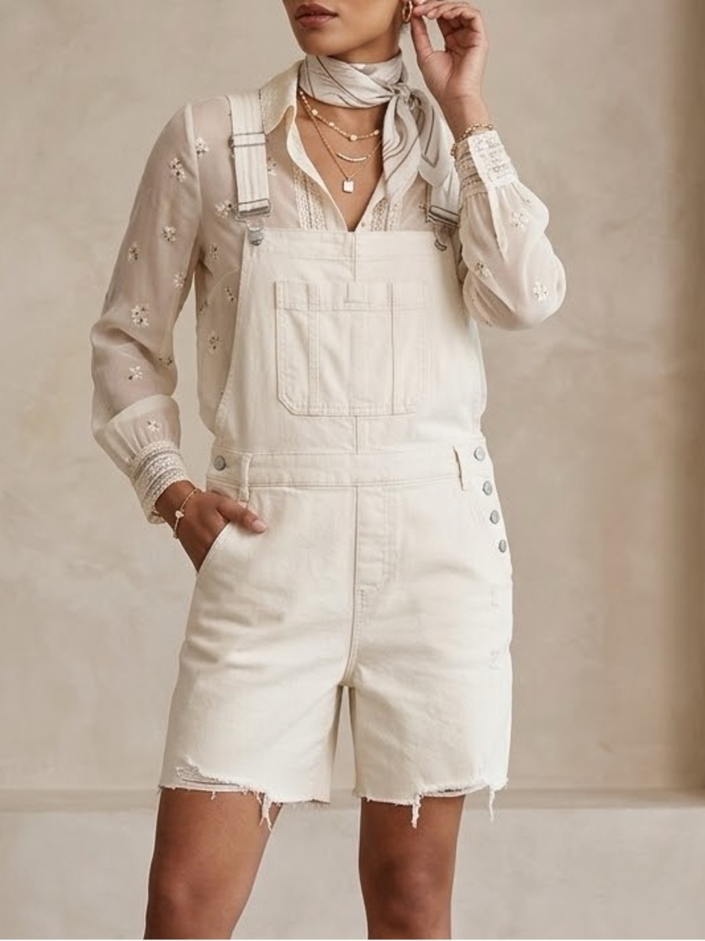 Judy Blue Denim Shortalls Womens 2XL Cream NEW Distressed Garment Dyed JB150240